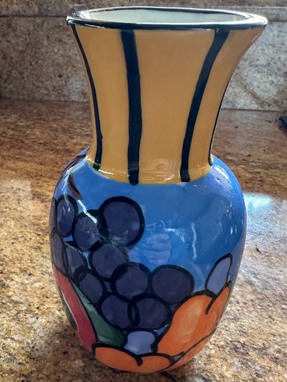 Colorful Tropical Fruit Hand-painted Art Pottery Vase Whimsical Artist Signed 6" - Picture 9 of 10